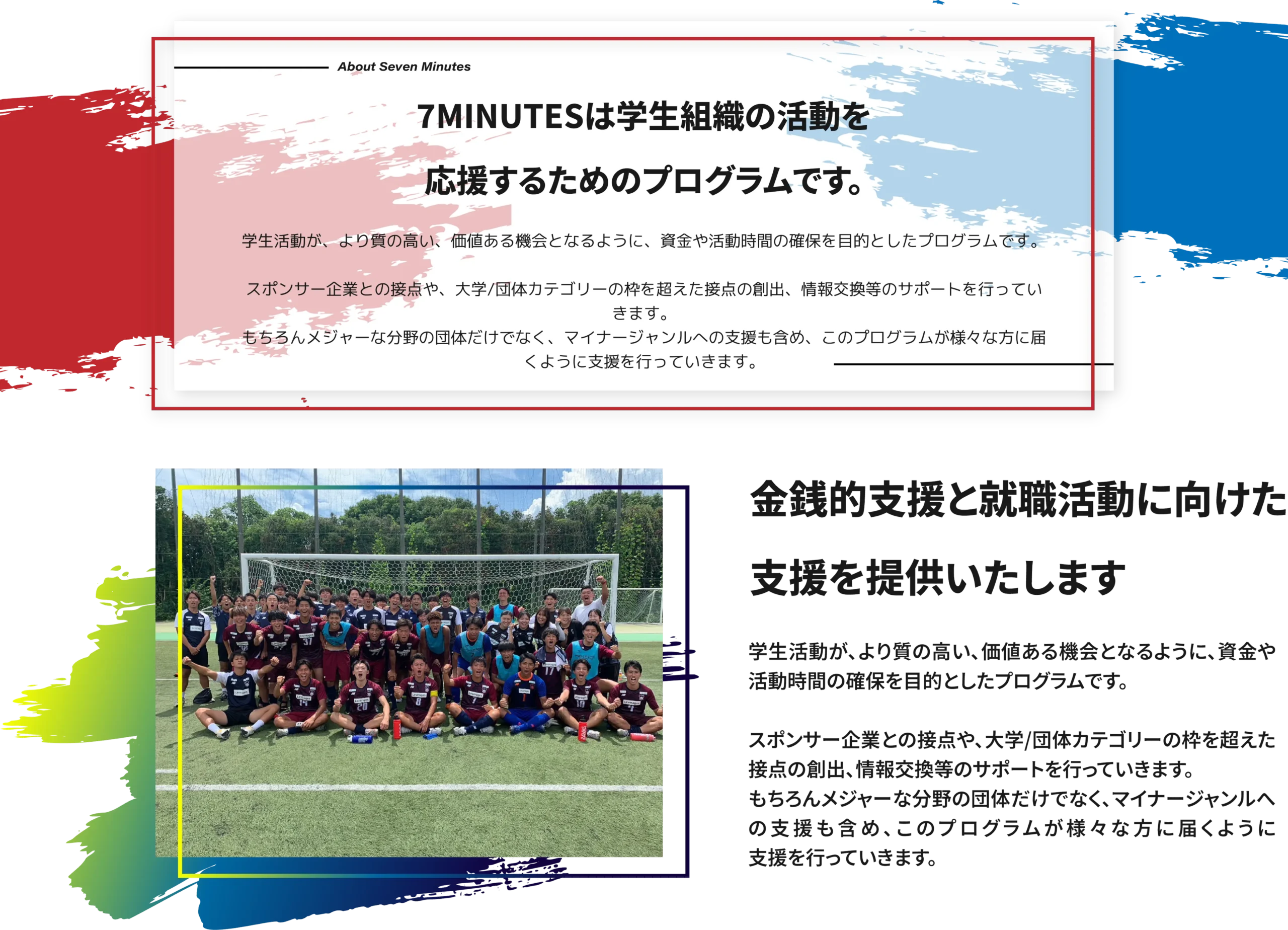 7minutesは学生組織の活動を応援するためのプログラムです